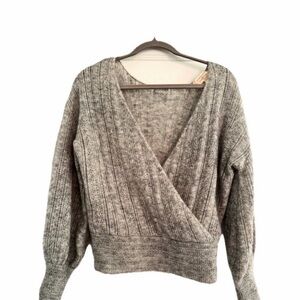 Sezane Charcoal V-Neck Wrap Sweater